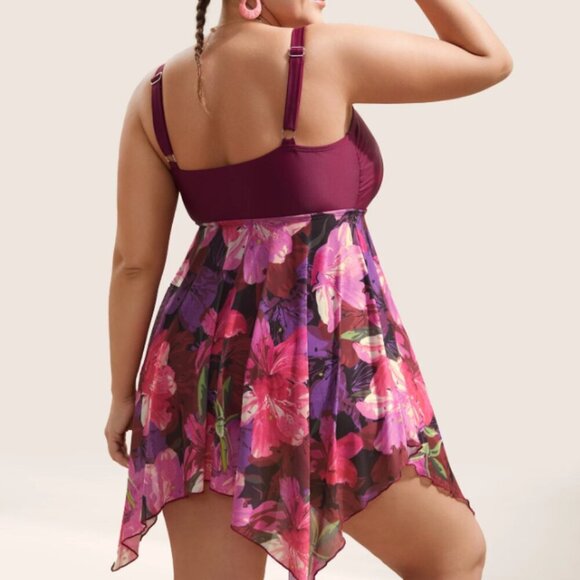 BloomChic Plus Size Floral Patchwork Tummy Control Ruched Swim Dress 4XL us 26 - Picture 2 of 5